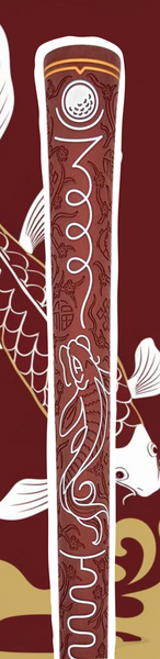 Red golf grip with koi design and grippy surface – stylish textured grip