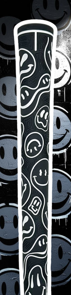 Orange golf grip with smiley graphics and high-traction textured surface