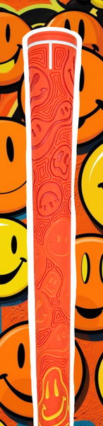 Teal custom golf grip with smiley face design and tactile fingerprint-style texture