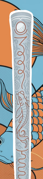 Light blue golf grip featuring Japanese koi artwork and performance texture